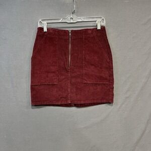 Wild Fable Corduroy Mini Skirt Women's 4 Burgundy Zip Front